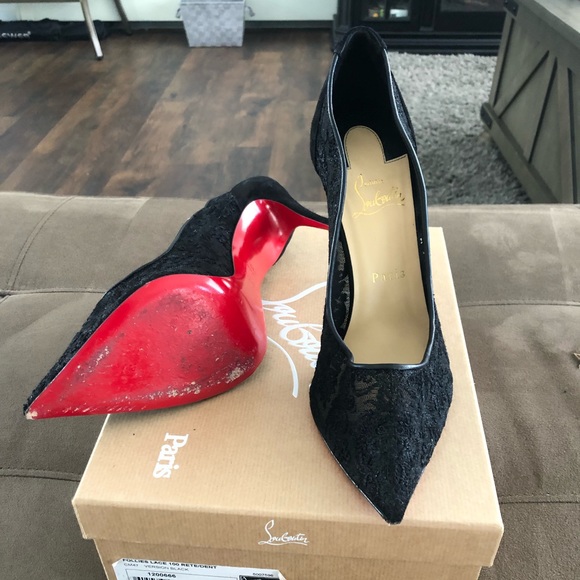 Christian Louboutin Black Red Follies Lace 100 Pumps - Picture 11 of 11